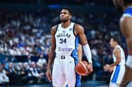 Giannis Antetokounmpo finally wins a medal for Greece. (Photo: IMAGN)